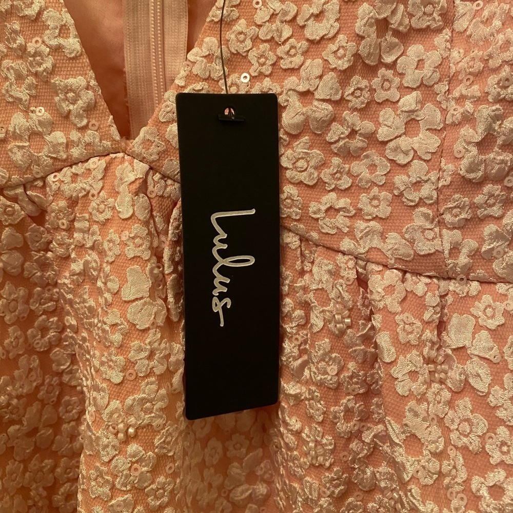 NWT Lulu's Pink Jacquard Floral Tie-Strap Mini Dress - Picture 10 of 10